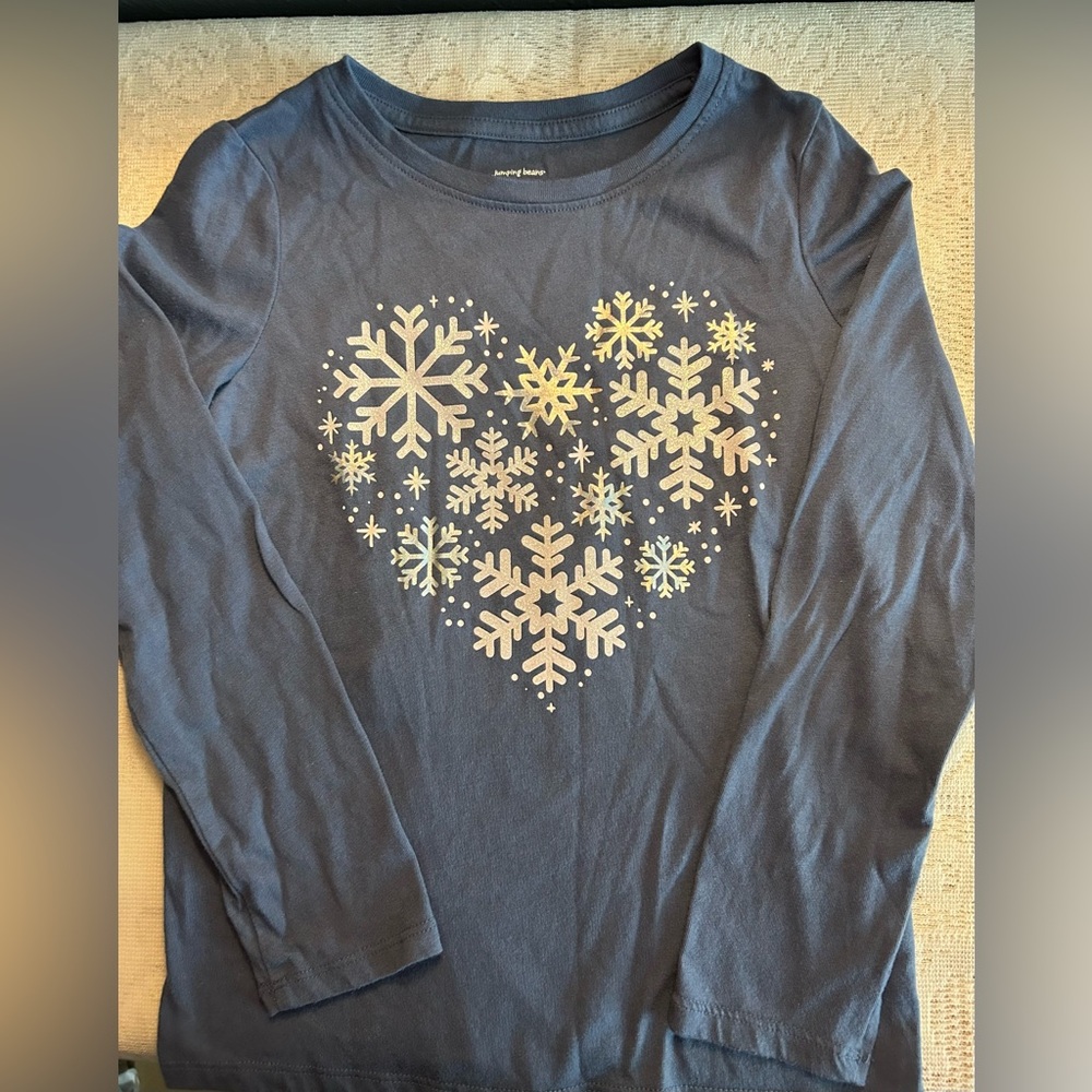 5 for $25 - Navy Blue Snowflake Heart Kids Shirt